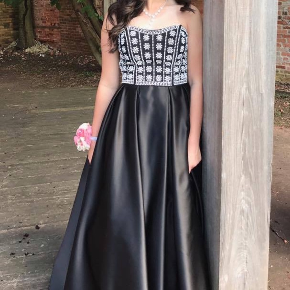 Black prom dress with white beading
